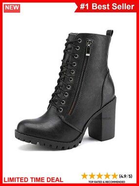 Women's Combat Ankle Chunky Heel Lace Up Booties Faux Leather